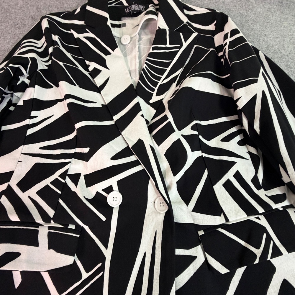 MESSIRENE Black White Abstract Print Double Breasted Blazer Women's Size Medium